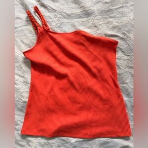 INC International Concepts Vibrant Orange Ribbed One Shoulder Tank Top
